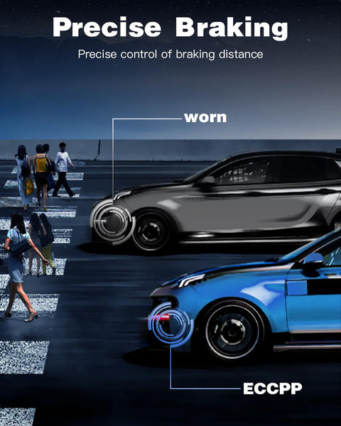 Illustration comparing worn brakes and ECCPP brakes for precise control