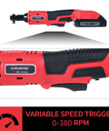 Cordless Ratchet Wrench Three Eighths Inch Delivers 44.25 Foot Pounds Of Torque At 380 RPM, Twenty Volt Lithium Battery
