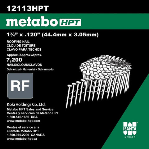 One And Three Quarters Inch Full Round Head Roofing Nails With Smooth Shank Electro Galvanized Wire Coil Go To Workhorse 7,200 Count 16 Degree Fits Most Full Round Head Nailers Durable Roofing And Shingle Construction Nails shown in packaging.