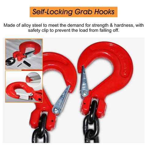 Heavy Duty Single Leg Lifting Chain Sling Forged From Grade Eight Zero Steel Blocks Rust And Unleashes Beast Mode Power For Three Ton Hauls with red self-locking grab hooks.