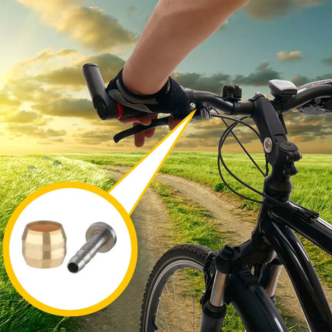 Cyclist showing Bike Disc Brake Olive And Connecting Insert Kit for Shimano BH90 Hydraulic Hose on a trail ride.