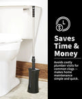 Revolutionary Toilet Plunger And Squeegee Combo With Stainless Steel Handle And Caddy Holder next to toilet, black one pack