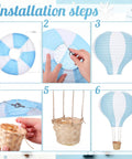 Installation steps for Blue White 6 Pack Hanging Hot Air Balloon Paper Lanterns Set for DIY Wedding Decor