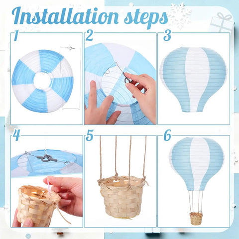 Installation steps for Blue White 6 Pack Hanging Hot Air Balloon Paper Lanterns Set for DIY Wedding Decor