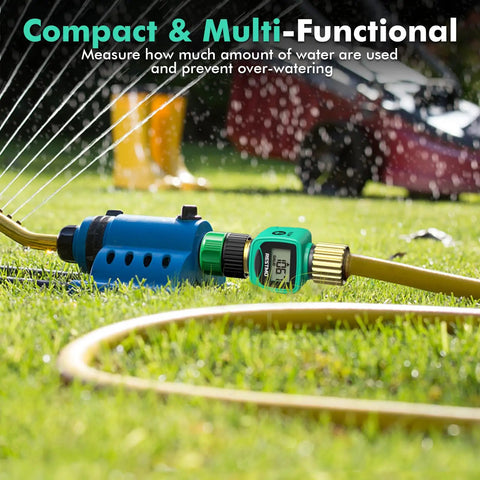 Heavy Duty Brass Inlet And Outlet Water Flow Meter With LCD Readout for garden hose in use with lawn sprinkler and sprayer