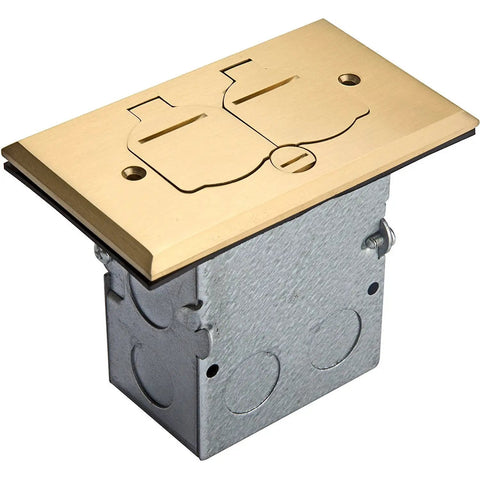 Flip Lid Floor Box Kit With One Gang Receptacle, 20 Amp Tamper Resistant Weather Resistant Outlet, Brass Cover, Watertight Gasket