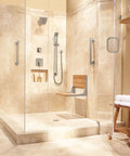 Modern bathroom with 12 Inch Stainless Steel Bathroom Grab Bar In Brushed Nickel For Safety And ADA Compliance, Heavy Duty Support