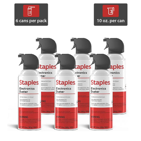 6-pack Heavy Duty Compressed Air Duster for Electronics and Office Gear, 10 oz per can, moisture-free, residue-free formula.