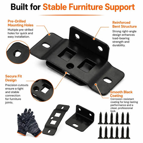 Heavy Duty Stainless Steel Quick Fitting Furniture Corner Brackets Set With Screws L Shape Right Angle Connectors, black finish