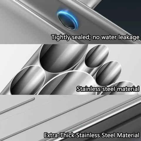 Close-up of Heavy Duty Metal Drip Pan For Window Air Conditioners Thickened Deep Condensate Tray With Drain Fitting Kit, stainless steel details