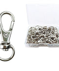 30 Pack Silver Zinc Alloy Swivel Lanyard Snap Hooks With Tight Grip Clamp And Smooth 360 Spin Perfect For Keys Tags Or Everyday Carry straight up heavy duty build shown with plastic case.