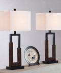 Farmhouse Style Table Lamps Set Of 2 Modern Black Wood Base Bedside Lamps With USB And Type-C Ports 3-Way Dimmable Nightstand Lighting White Rectangular Shade Perfect For Living Room Or Bedroom Decor on a shelf