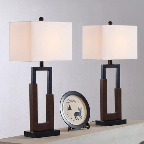 Farmhouse Style Table Lamps Set Of 2 Modern Black Wood Base Bedside Lamps With USB And Type-C Ports 3-Way Dimmable Nightstand Lighting White Rectangular Shade Perfect For Living Room Or Bedroom Decor on a shelf