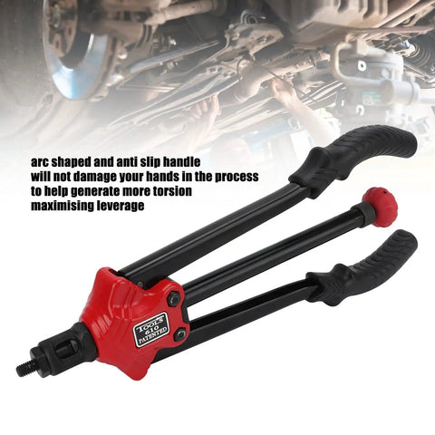 14 Inch Hand Blind Rivet Nut Setter Kit With 6 Interchangeable Mandrels Anti Slip Curved Handle shown with arc design