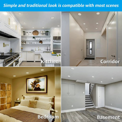 8 Pack 6 Inch LED Canless Recessed Downlights With J Box For Easy Install No Sweat Anti Glare Deep Baffle Dimmable CRI90 Color Temp 2700K To 5000K ETL Air Tight IC Rated Bright Energy Saving Ceiling Lights