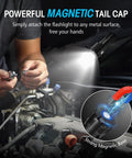 Rechargeable Mini Flashlights With Magnetic Base Twin Pack lighting car engine during repair, hands-free use with magnet.