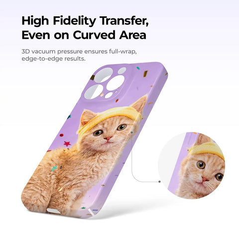 Auto 3D Vacuum Phone Case Heat Press Machine For Custom Sublimation Printing On Curved IPhone And Android Covers with kitten design.