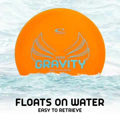 Orange Gravity Disc Golf Starter Set disc floating on water, showcasing lightweight 120-130g plastic for easy retrieval.