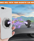 Slick Grip Zinc Alloy Cell Phone Ring Holder With Smooth 360 Rotation Double Fold Finger Kickstand And Rock Solid Desktop Stand Universal Compatibility Silver Edition Drop Guard attached to smartphone with magnetic car mount