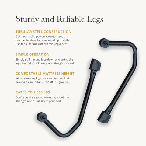 Kickass DIY Murphy Bed Kit Equipped With Heavy Duty Spring Lift Hardware Built From Commercial Grade Steel For Queen Full Or Twin Bedroom Storage Solutions, showing sturdy tubular steel legs.