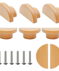 2 Inch Semicircle Beech Wood Cabinet Knobs Set Of Six, featuring half round handles and screws for easy installation.