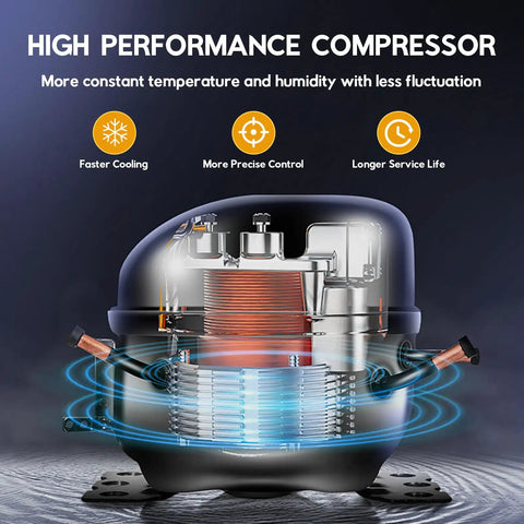 High performance compressor for Premium Cigar Humidor Cabinet with Humidity and Temperature Control, 88L Capacity and 640 Cigars