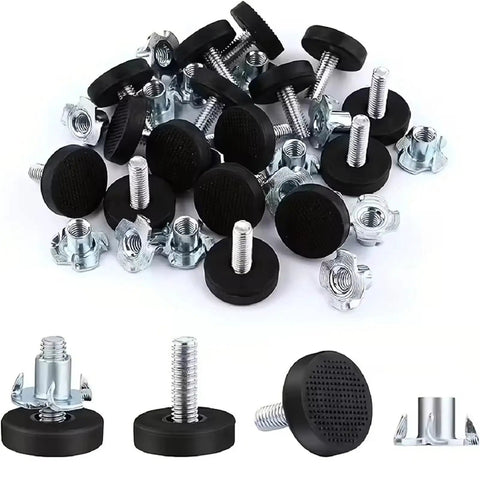Adjustable Furniture Feet 24 Piece Set For Tables, Chairs, And Cabinets Leveling Threaded Posts With Non Slip Bases displayed