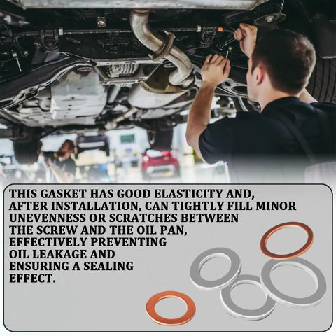 Mechanic using Oil Drain Plug Gasket Kit 100 Pcs Crush Washers M10 M12 M14 M16 M18 Aluminum Copper Seals for leak-free seal