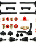 Beefed Up Front Suspension Kit With Polyurethane Greasable Tie Rods Bushings Ball Joints And Idler Arm For Chevy Monte Carlo 1971 1972 6.6L 7.4L Complete Front End Upgrade components displayed.