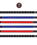 Wall Mount Screwdriver And Wrench Organizer Rack With Clips Hand Tool Holder with 13 black, red, and blue clips view.