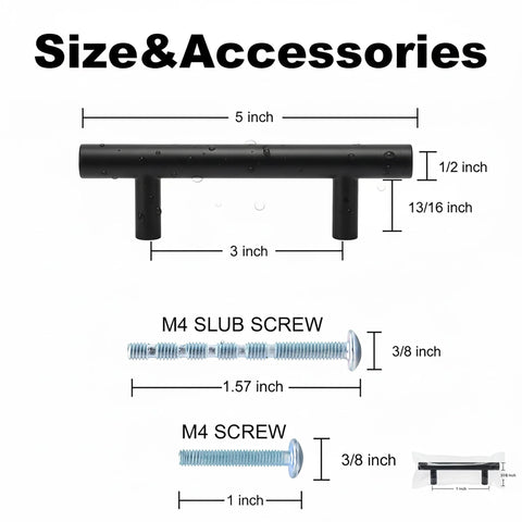 Diagram showing dimensions of 15 Pack Black Cabinet Handles 5 Inch Stainless Steel Drawer Pulls With Precise Hole Spacing And Included Screws