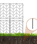 Illustration of Tall Decorative Garden Fence 10 Pack 38 Inch High Metal Border Panels installed in grass, side view.