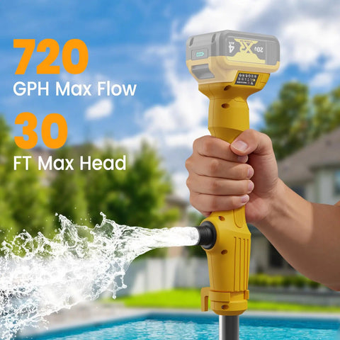 Cordless Water Transfer Pump Stick Go Cordless With 20V Battery Compatibility used in garden near pool