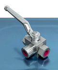 Three Eighth Inch NPT Female High Pressure Hydraulic Ball Valve Three Way 7250 PSI Workhorse for water oil and gas flow control.