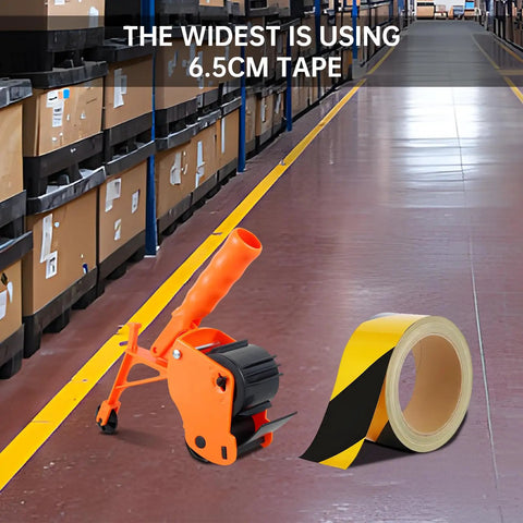 Heavy Duty Floor Tape Applicator For Driveways And Warehouses With Manual Push Marking Tool Non Slip Grip Adjustable Pressure Reusable Tape Roller Workhorse Includes Three Refill Rolls For Aisles And Sports Courts, orange ABS tape roller with 6.5cm tape