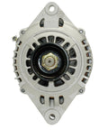 Front view of remanufactured automotive alternator with high temp bearings and double lip seals for less friction and quieter operation