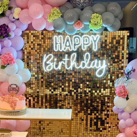 Bright Happy Birthday Neon Sign LED Light With Dimmable Switch For Backdrop Large Birthday Party Decoration with balloon arch backdrop