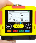 Compact 4 Gas Monitor USB Rechargeable, Tiny Portable Gas Detector displaying readings for O2, CO, H2S, LEL.