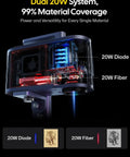 LP5 20W Dual Laser Engraver And Cutter Pro Grade For Metal Wood Glass with visible dual laser system and components