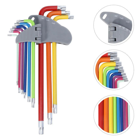 Cool 9pc Star L Hex Key Wrench Set With Long Arms For Heavy Duty Repairs, Super Durable Steel Hexagon Keys That Won T Slip Or Rust At Home Or Shop, color coded Torx set