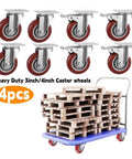 Heavy Duty Swivel Plate Casters With Brakes And Brake Lock For Furniture Carts Flat Plate Mount 360 Degree Swivel Wheels