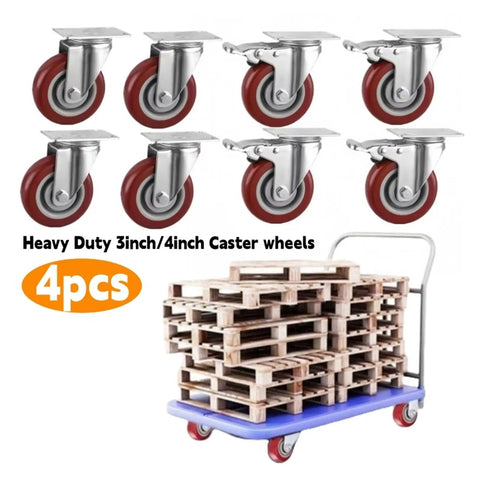 Heavy Duty Swivel Plate Casters With Brakes And Brake Lock For Furniture Carts Flat Plate Mount 360 Degree Swivel Wheels