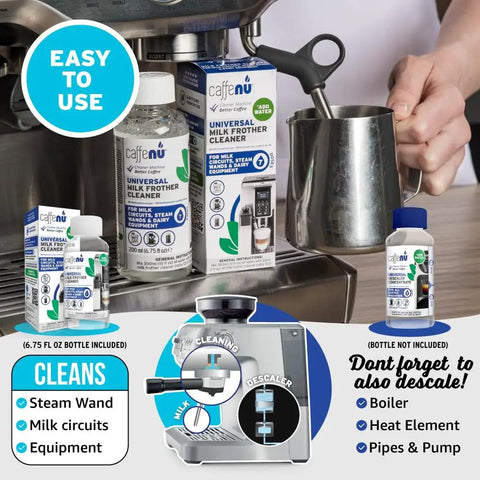 Universal Milk Frother Cleaner For All Coffee Machines Just Add Water No Fuss Deep Clean Milk Systems Steam Wands And Dairy Components Removes Milk Residue Extends Equipment Life Keeps Your Coffee Tasting Fresh. 200ml bottle and cleaner pack