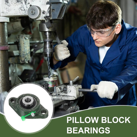 Half Inch Bore Self Aligning Pillow Block Bearing With Solid Cast Iron Base And Chrome Steel Flange Mount, Industrial Grade ABEC3 Precision, Includes Grease Nipple Cap And Wrench, Heavy Duty Mount used on a drill press