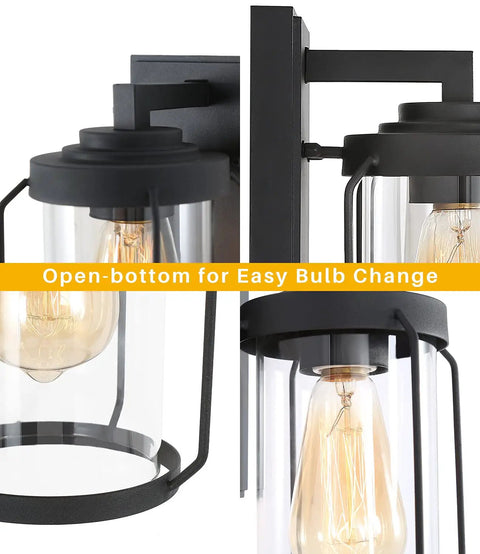 Two Pack Matte Black Outdoor Wall Lights With Clear Glass For Front Door, Garage, And Yard, Rustproof Farmhouse Style