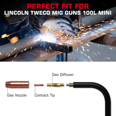 Rugged MIG Welder Accessory Kit For Lincoln Magnum 100L And Tweco Mini Gun with 0.035 Inch Contact Tips and Gas Diffuser