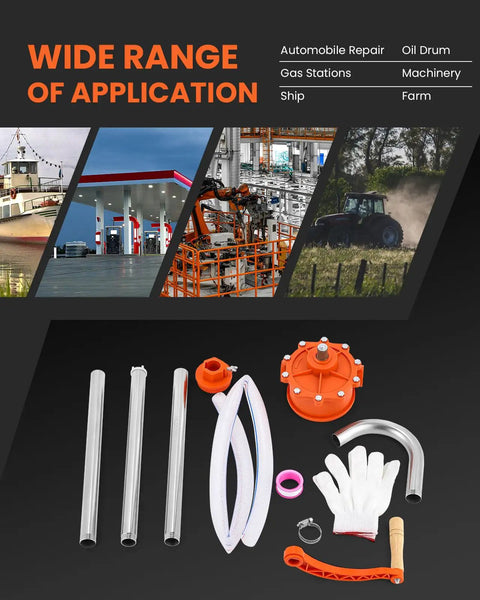 Wide range of applications for 55 Gallon Drum Pump Manual Hand Pump with 304 Stainless Steel Tubing and high wear resin core