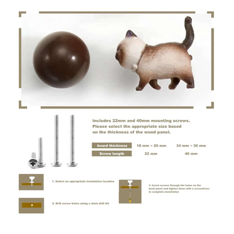 Cute Cat And Ball Drawer Knob Set For Cabinets And Drawers With 22mm Mounting Screws And 45mm Shearable Screws No Fuss Install Kit