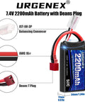 7.4V 2200mAh LiPo Battery With 50C Burst 80C High Discharge, Deans T Plug, USB Charger Included, suitable for RC hobbies.