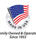 American flag with 'Made in USA, Family Owned & Operated Since 1955' text underneath.
